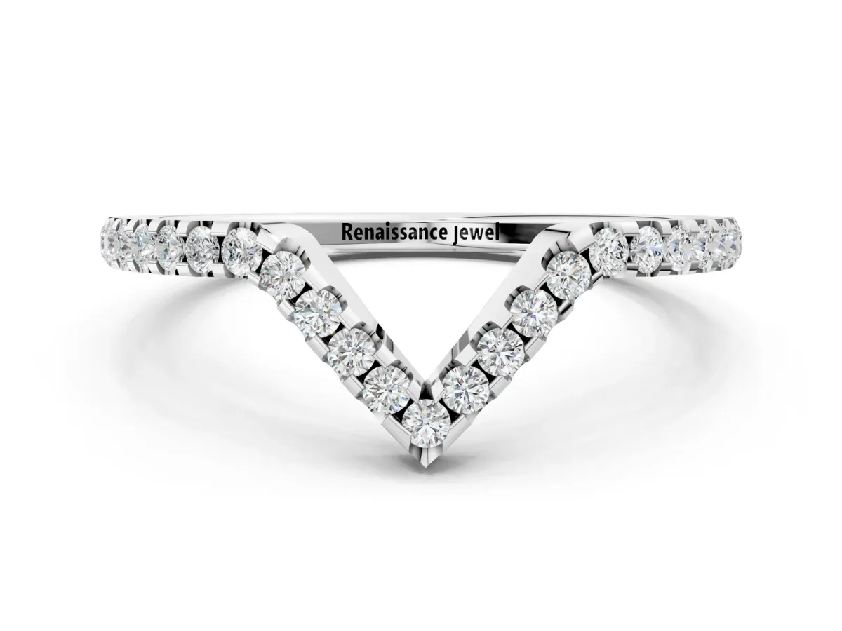 V-Shaped Pavé Round Diamond Chevron Band with Shared Prong Setting White gold