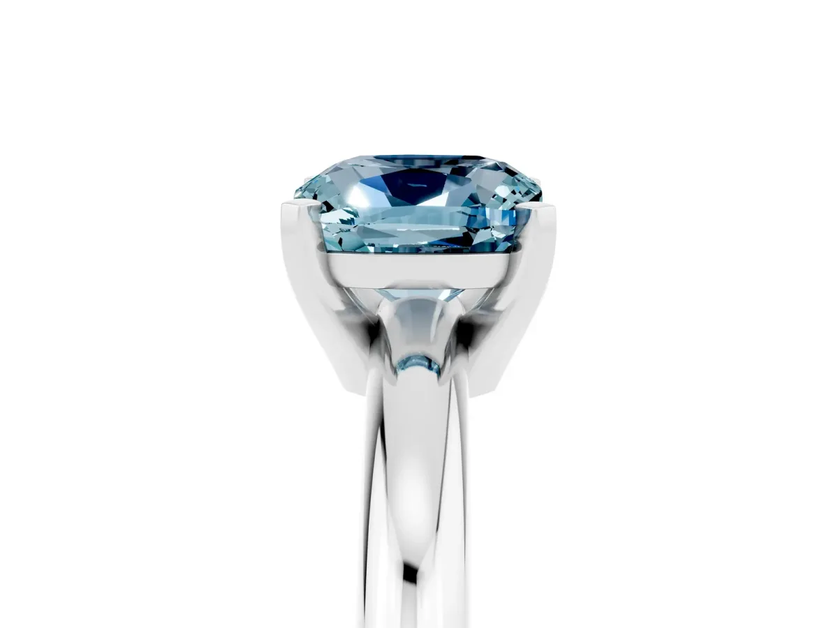Cushion Cut Aquamarine Solitaire Engagement Ring with Round Band and Four-Prong Setting Silver
