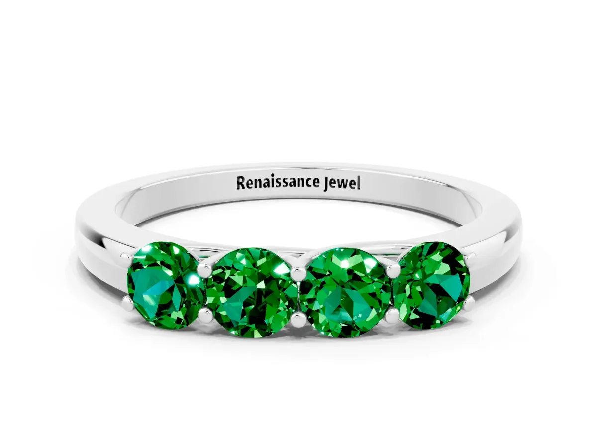 Four-Stone Round Emerald Prong-Set Band Silver