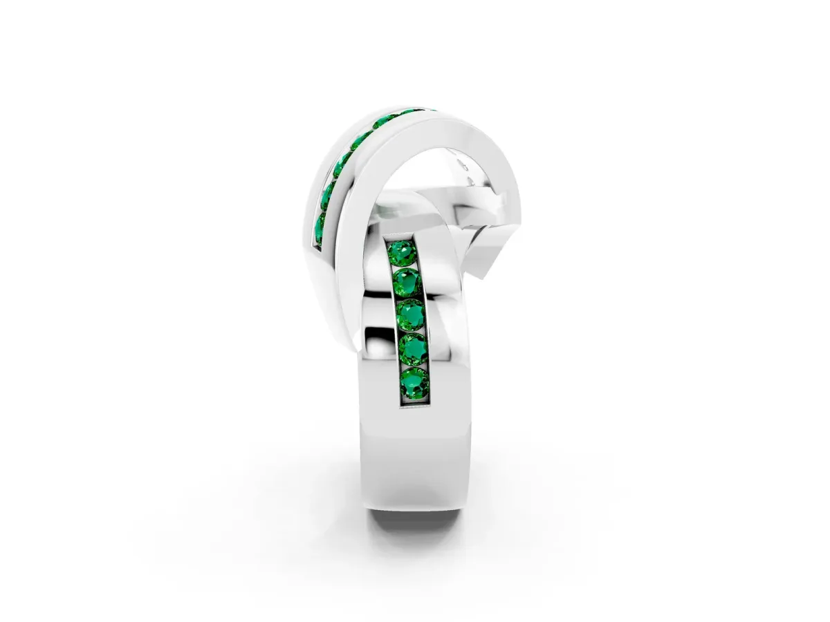 Pavé Round Emerald Crossover Band with Channel Setting Platinum