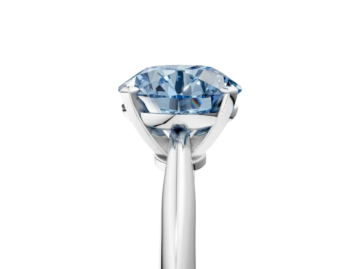 Fancy Blue Round Cut Diamond Solitaire Engagement Ring with Classic Band and Four-Prong Setting White gold