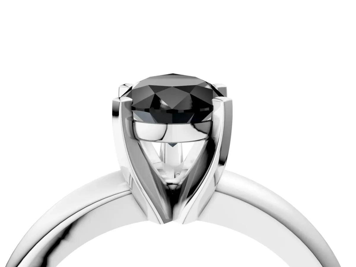 Fancy Black Pear Cut Diamond Solitaire Engagement Ring with Round Band and Four-Prong Setting White gold