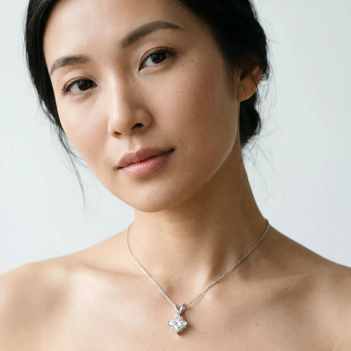 Princess Cut Bezel Set Pendant White gold