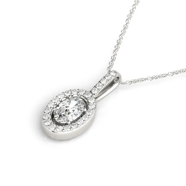 Oval Halo Diamond Pendant with Pavé Setting Silver