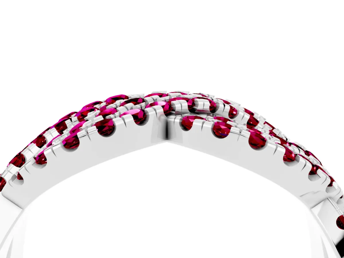 Pavé Round Garnet Infinity Twist Band with Shared Prong Setting Platinum