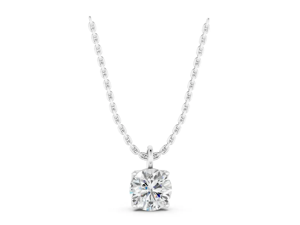 Round Solitaire Pendant with Four-Prong Setting White gold