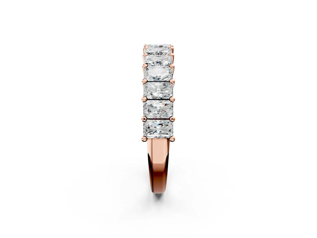 radiant Cut half eternity band with shared prong setting Rose gold