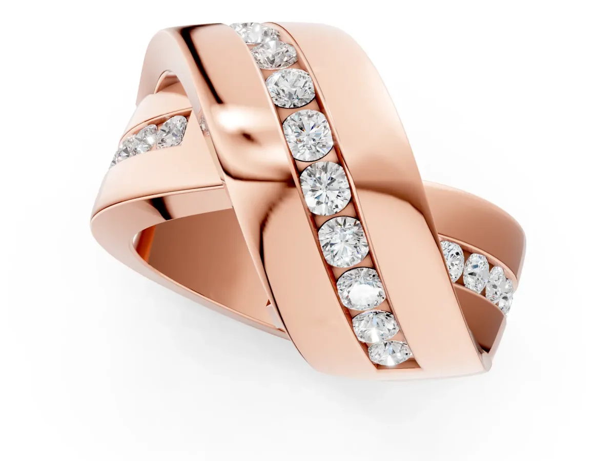 Pavé Round Diamond Crossover Band with Channel Setting Rose gold