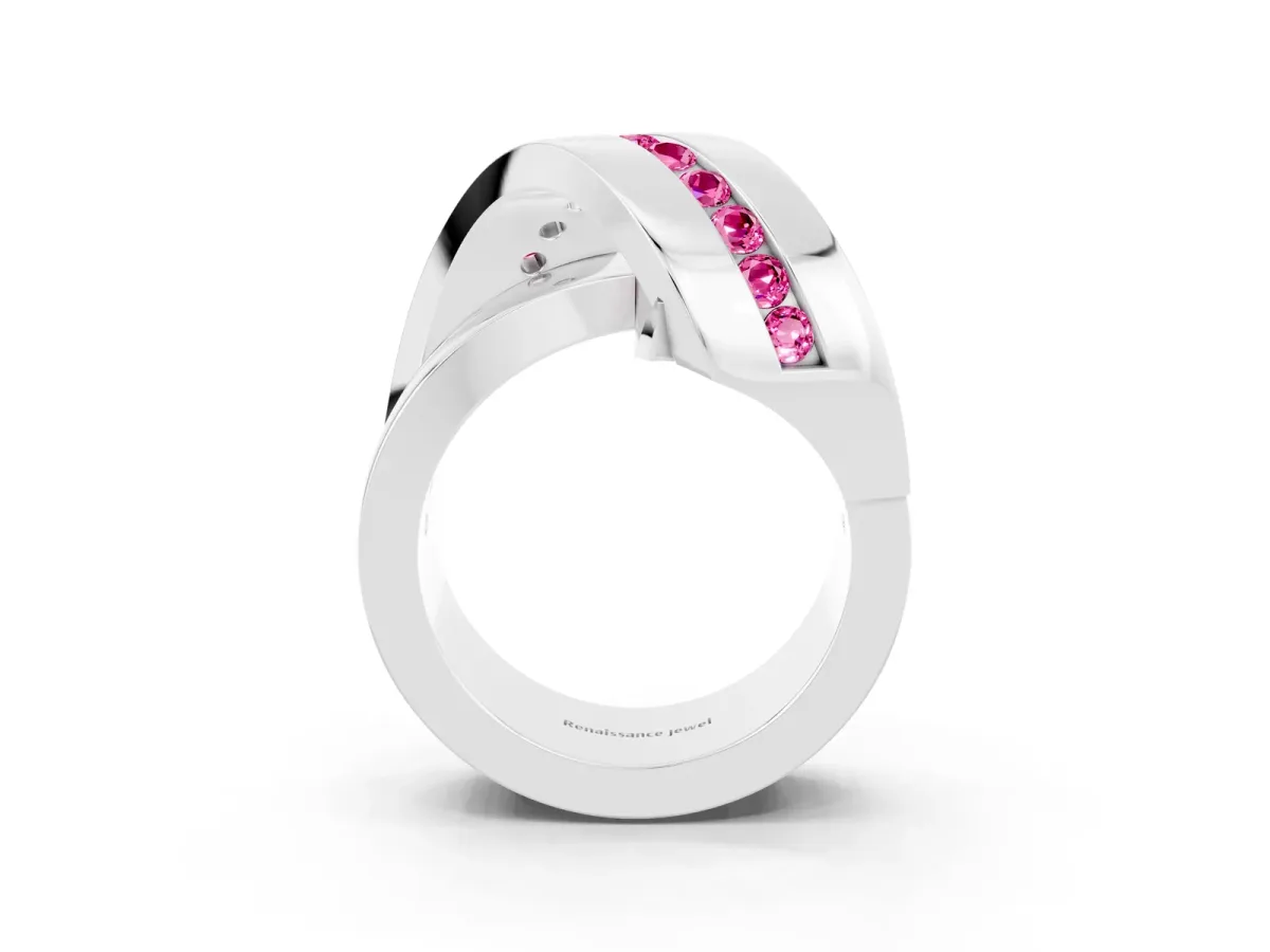 Pavé Round Pink Sapphire Crossover Band with Channel Setting White gold