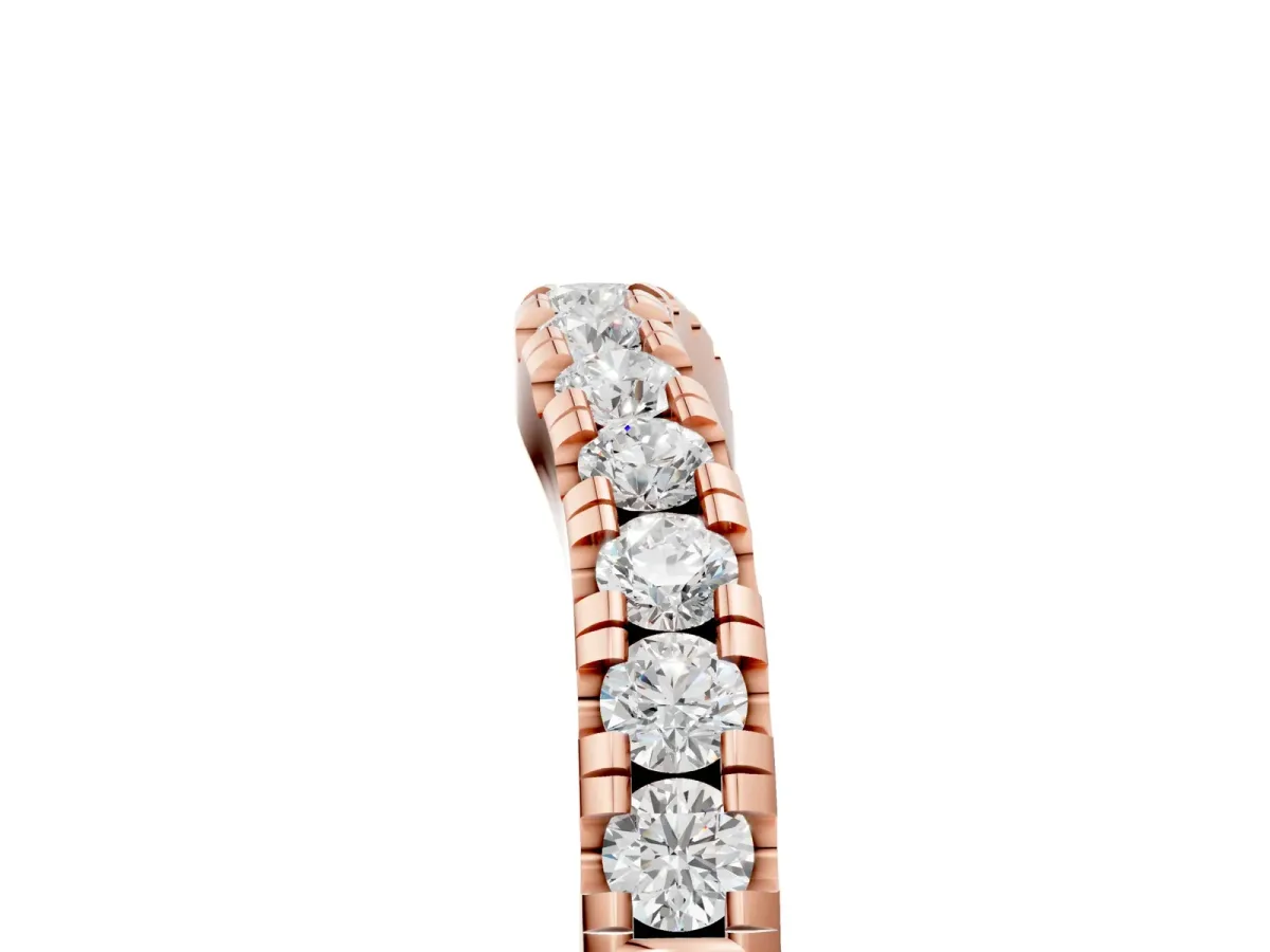Pavé Set Round Diamond Curved Band with Shared Prong Setting Rose gold