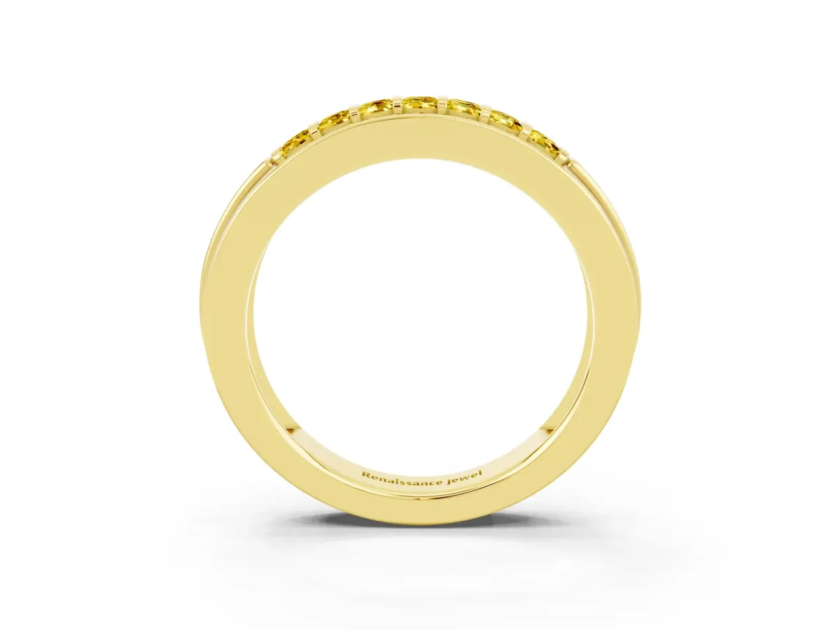 Bar-Set Princess Cut Yellow Sapphire Pavé Band Yellow gold