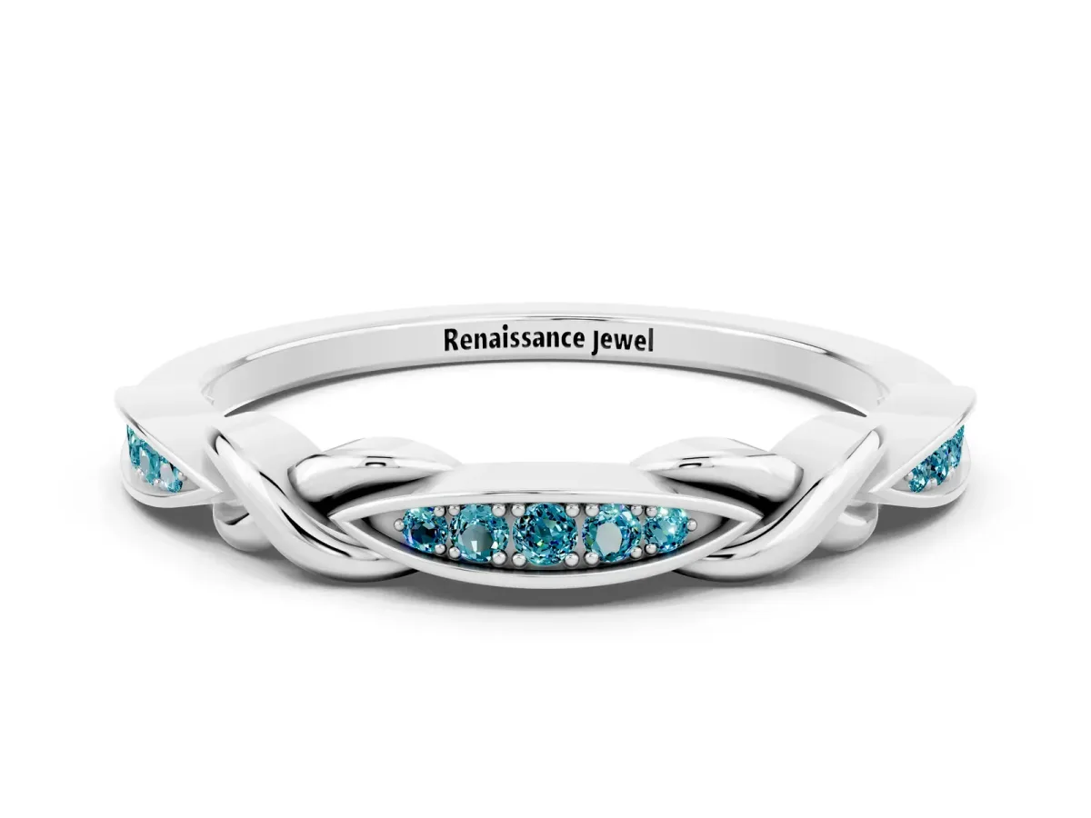 Twisted Marquise Blue Topaz Pavé Band with Shared Prong Setting Silver