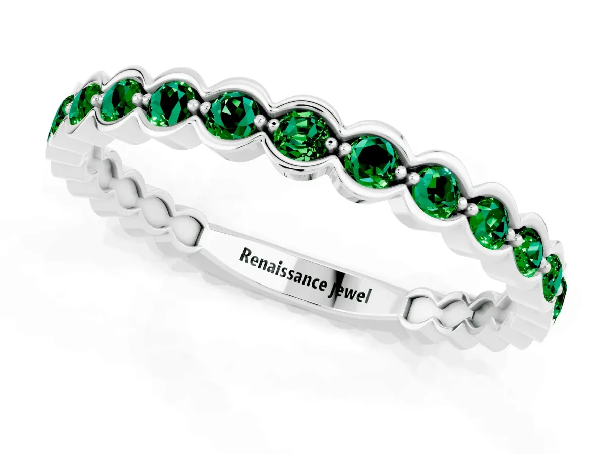 Round Emerald Bezel Set Eternity Band White gold