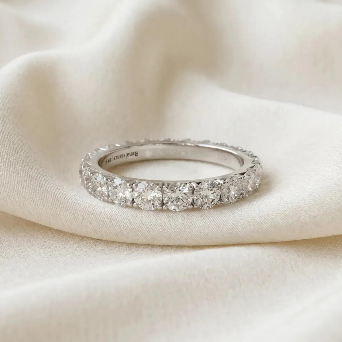 Round Diamond Eternity Band with Pavé Setting and Shared Prong Platinum