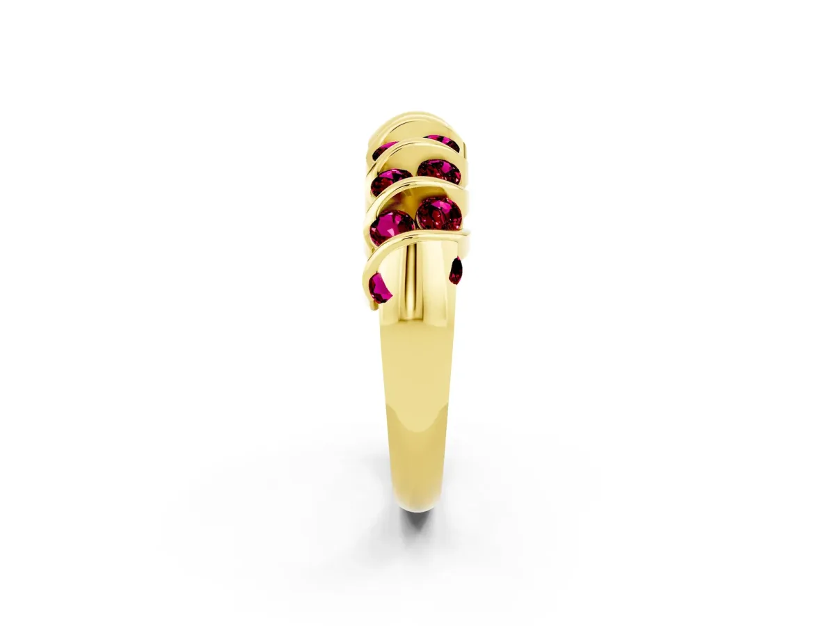 Channel Set Round Garnet Multi-Row Band Yellow gold