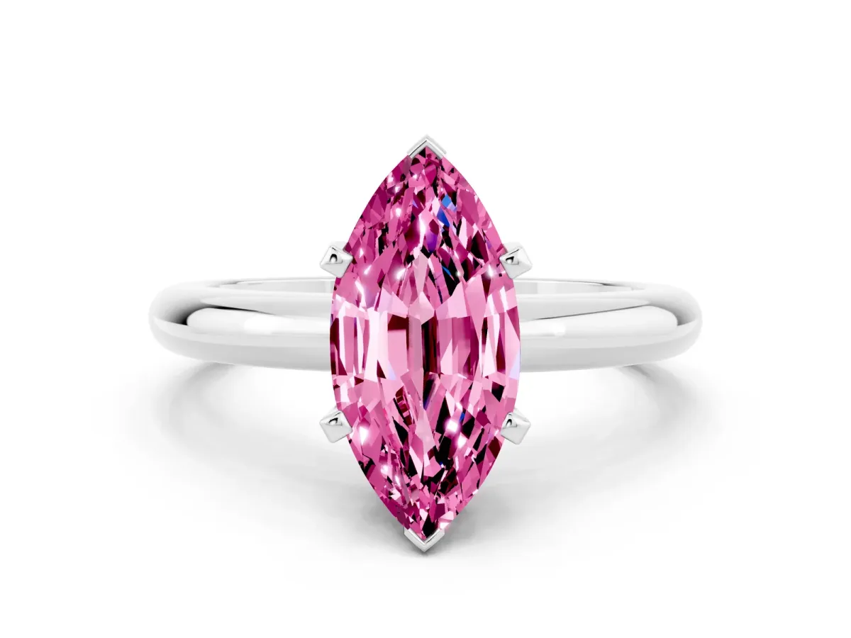 Marquise Cut Pink Sapphire Solitaire Engagement Ring with Round Band and Four-Prong Setting Silver