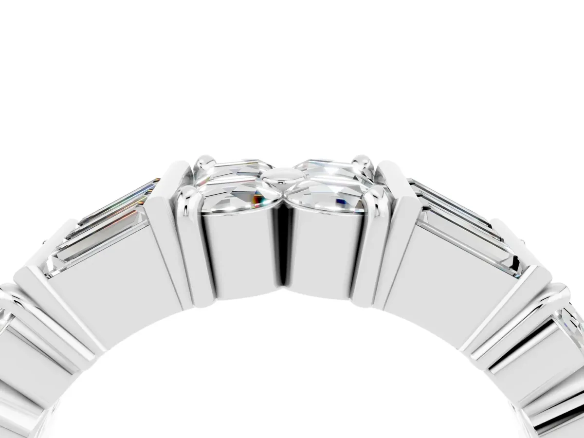 Channel Set Round and Baguette Moissanite Anniversary Band with Prong Setting Silver