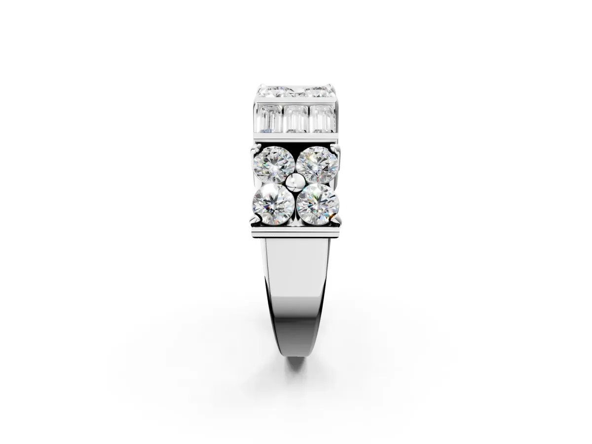 Channel Set Round and Baguette Diamond Anniversary Band with Prong Setting Silver