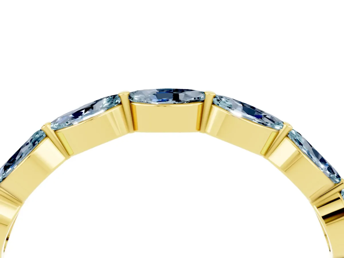 Marquise Aquamarine Half Eternity Band with Prong Setting Yellow gold