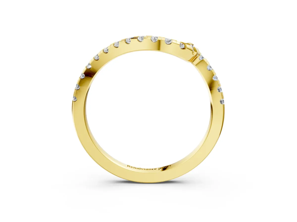 Pavé Round Diamond Chevron Band with Prong Setting Yellow gold