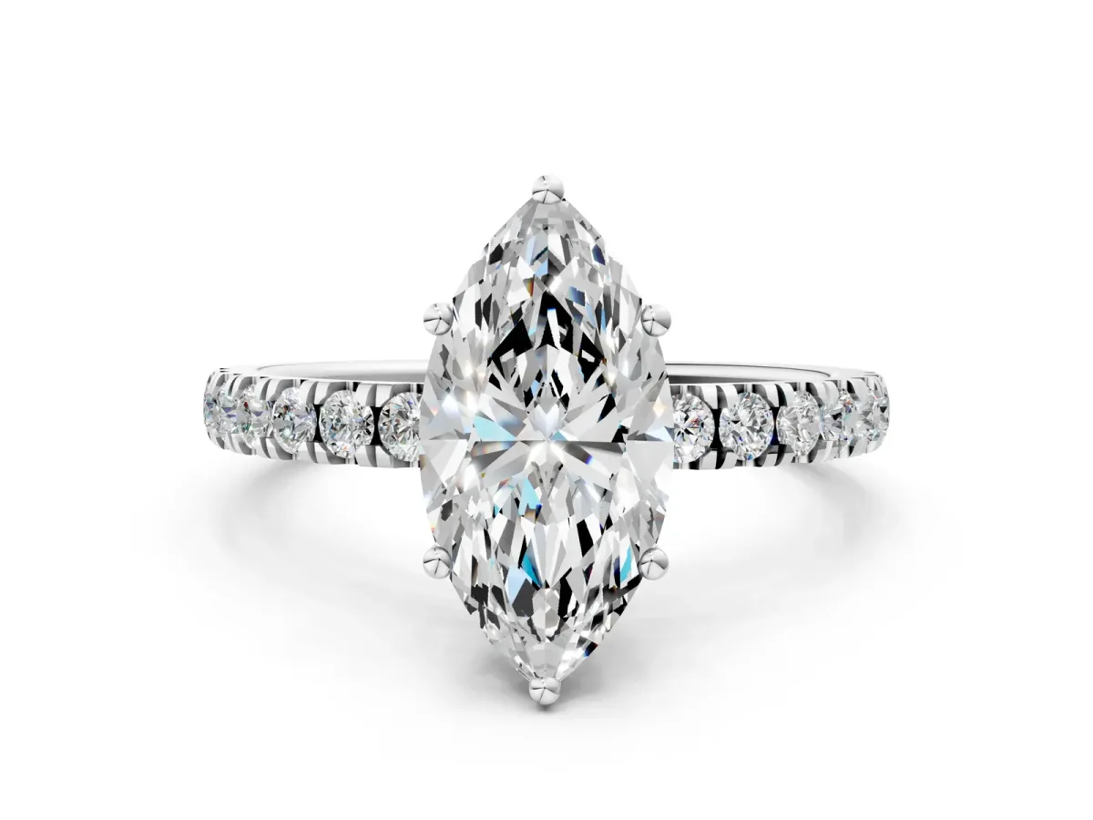 Marquise Cut Diamond Pave Band Solitaire Ring with Round and Prong Setting Platinum