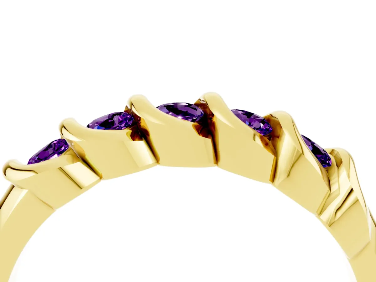 Round Amethyst Eternity Band with Twist Prong Setting Yellow gold