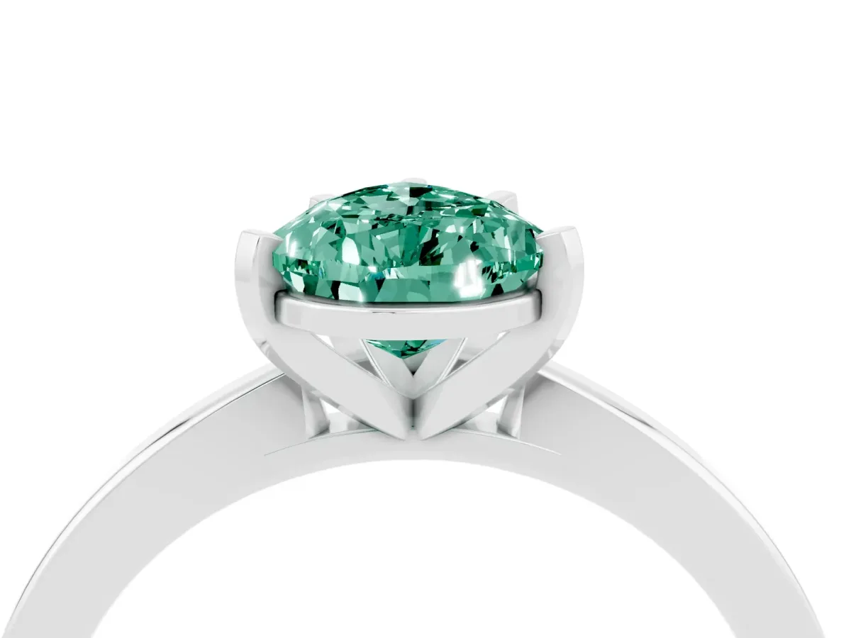 Pear Cut Green Sapphire Solitaire Engagement Ring with Classic Band and Four-Prong Setting Silver