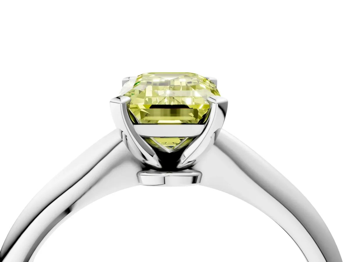 Fancy Yellow Emerald Cut Diamond Solitaire Engagement Ring with Classic Band and Four-Prong Setting White gold