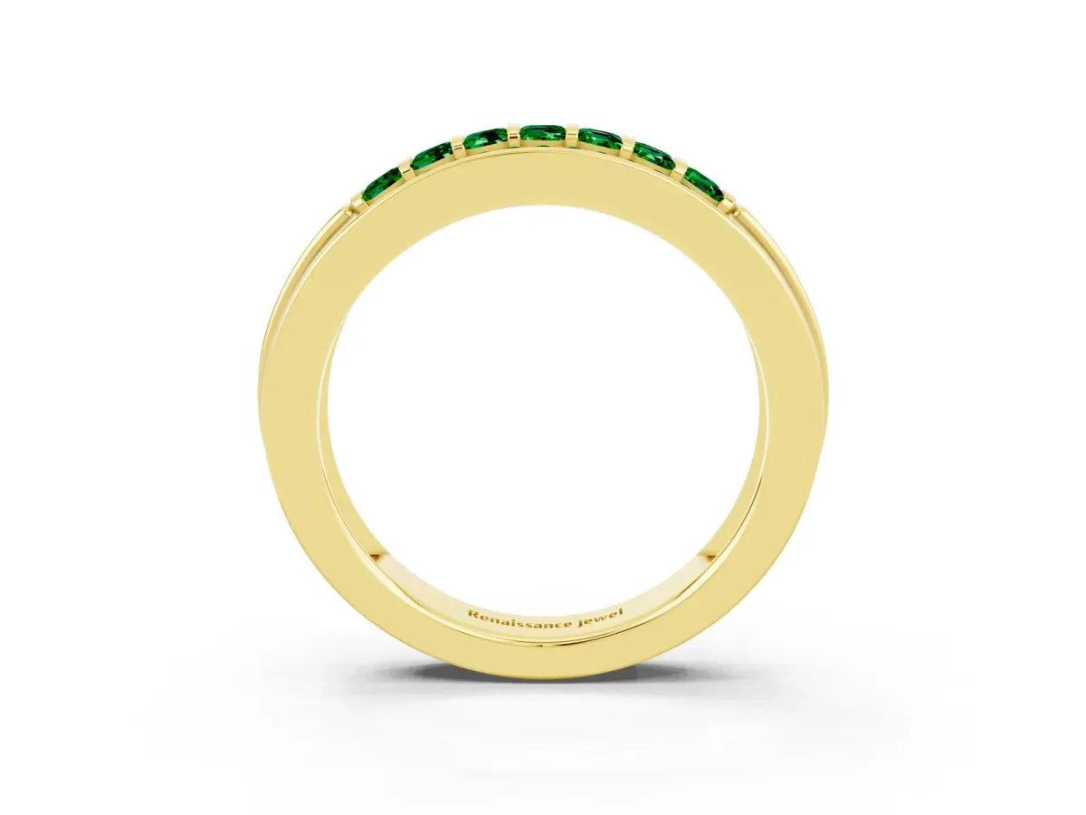 Bar-Set Princess Cut Emerald Pavé Band Yellow gold