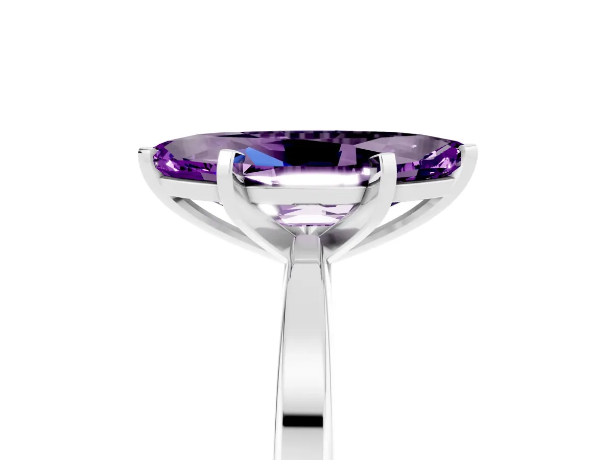 Marquise Cut Amethyst Solitaire Engagement Ring with Classic Band and Four-Prong Setting Silver