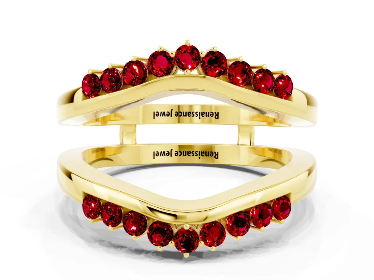 Round Ruby Chevron Contour Band with Prong Setting Yellow gold