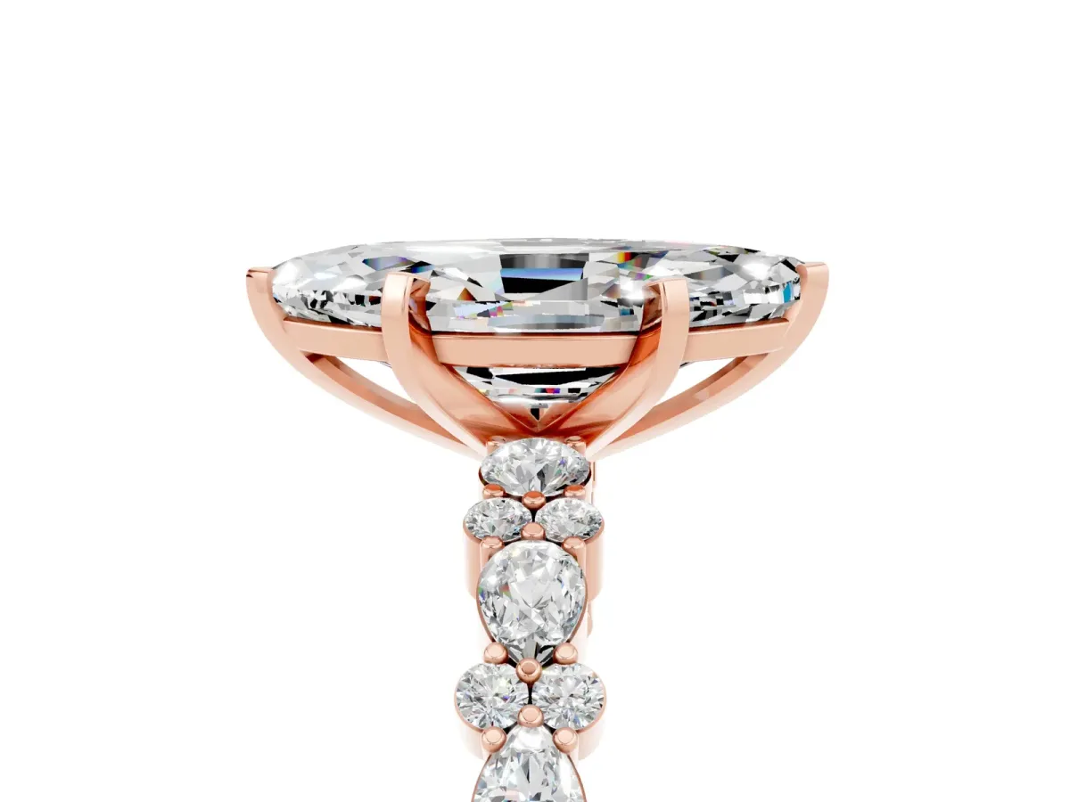 Marquise Cut Moissanite Side Stone Solitaire Ring with Round and Four-Prong Setting Rose gold