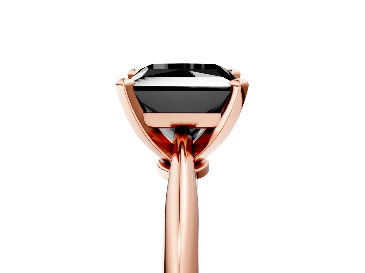 Fancy Black Princess Cut Diamond Solitaire Engagement Ring with Classic Band and Four-Prong Setting Rose gold