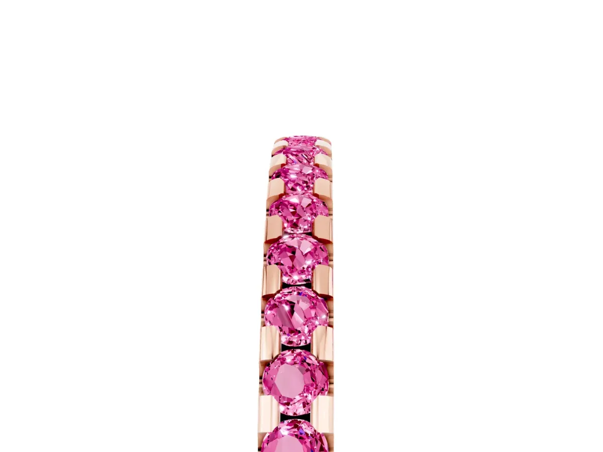 Round Pink Sapphire Pavé Set Eternity Band with Micro Prong Setting Rose gold