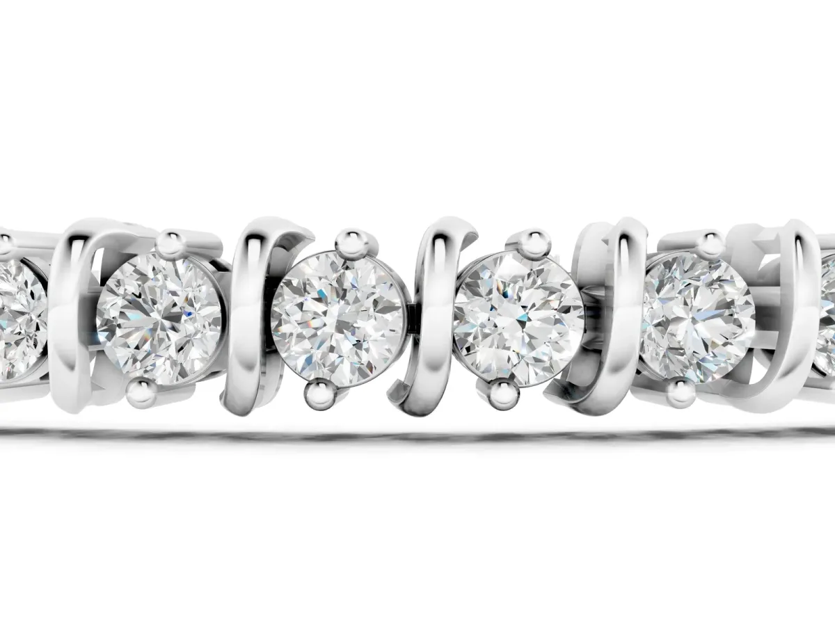 Round Diamond Spiral Tennis Bracelet with Prong Setting Silver