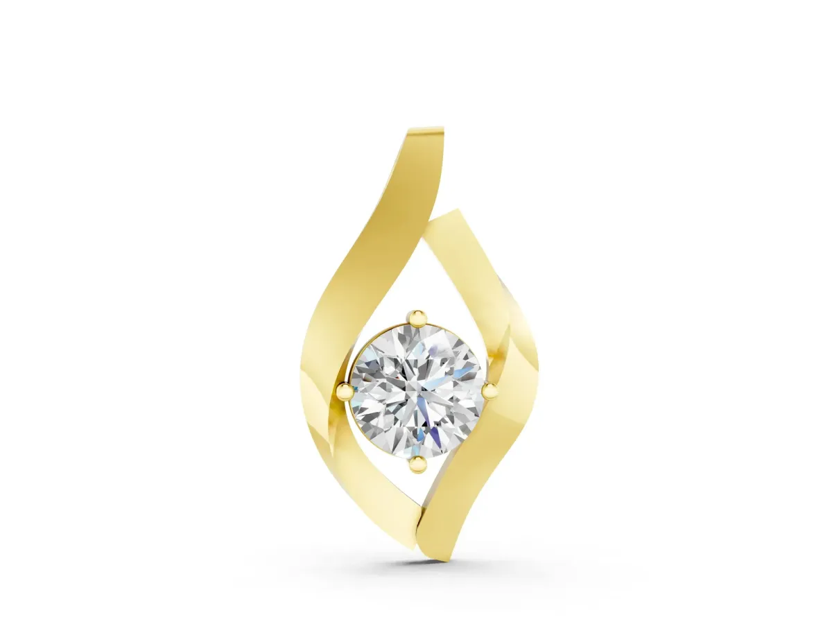 Round Diamond Bezel-Set Leaf Pendant Yellow gold