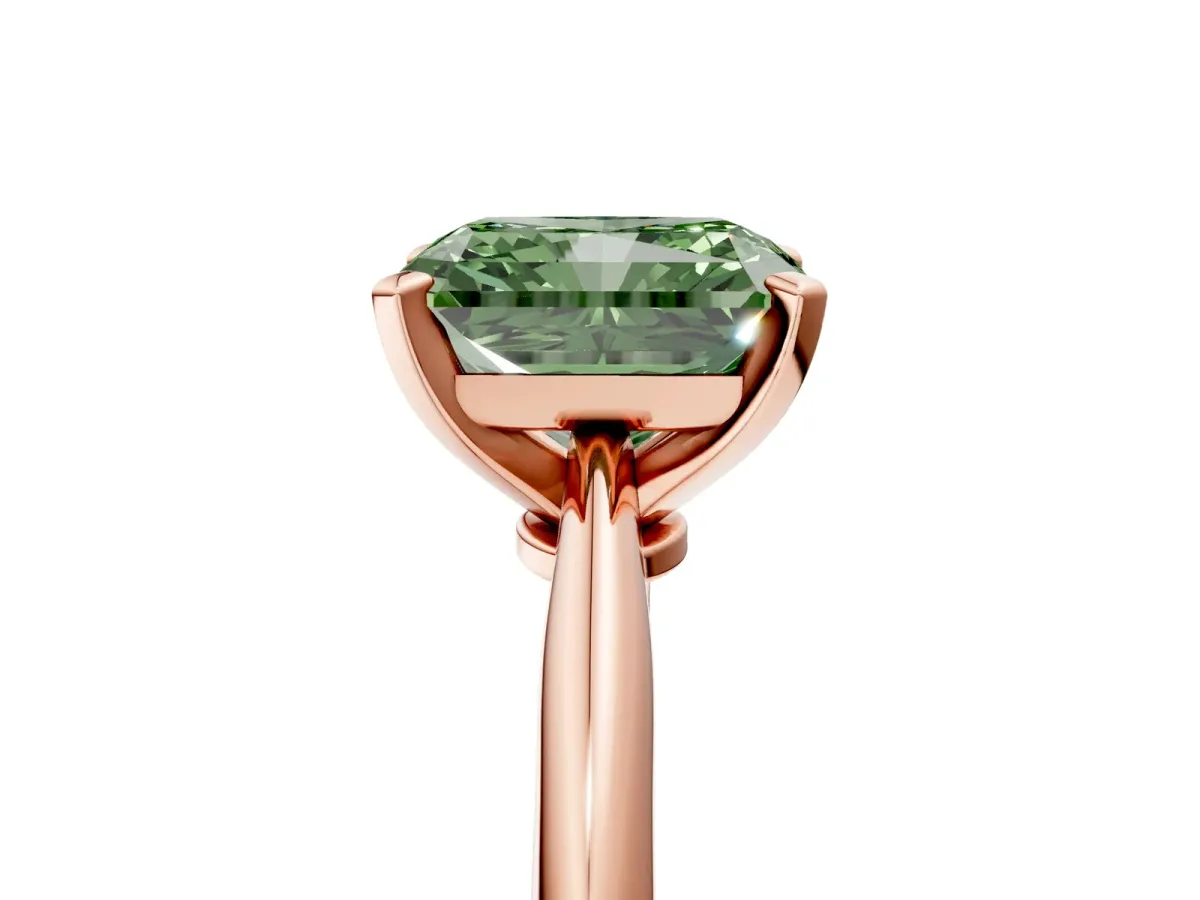 Fancy Green Radiant Cut Diamond Solitaire Engagement Ring with Classic Band and Four-Prong Setting Rose gold