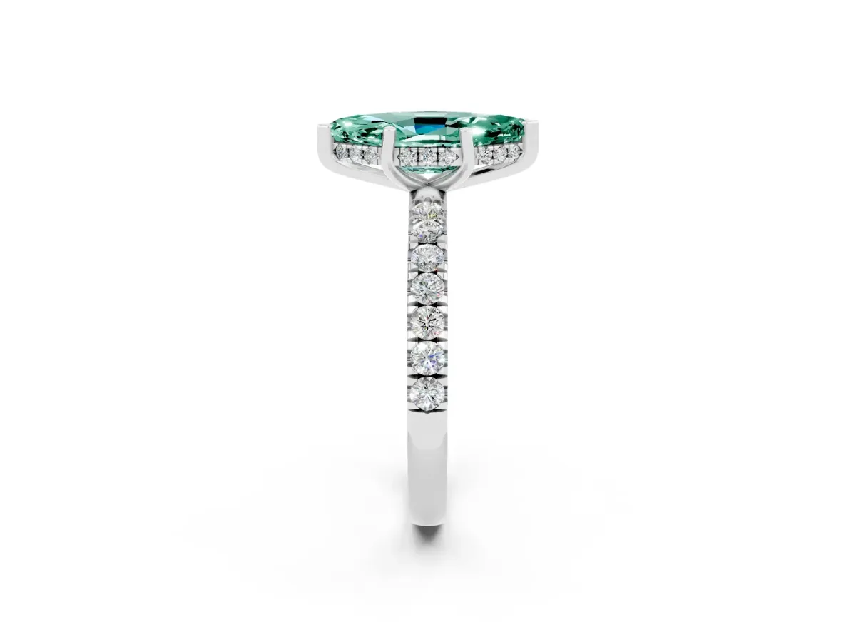 Marquise Cut Green Sapphire Pave Band Solitaire Ring with Round and Prong Setting Silver