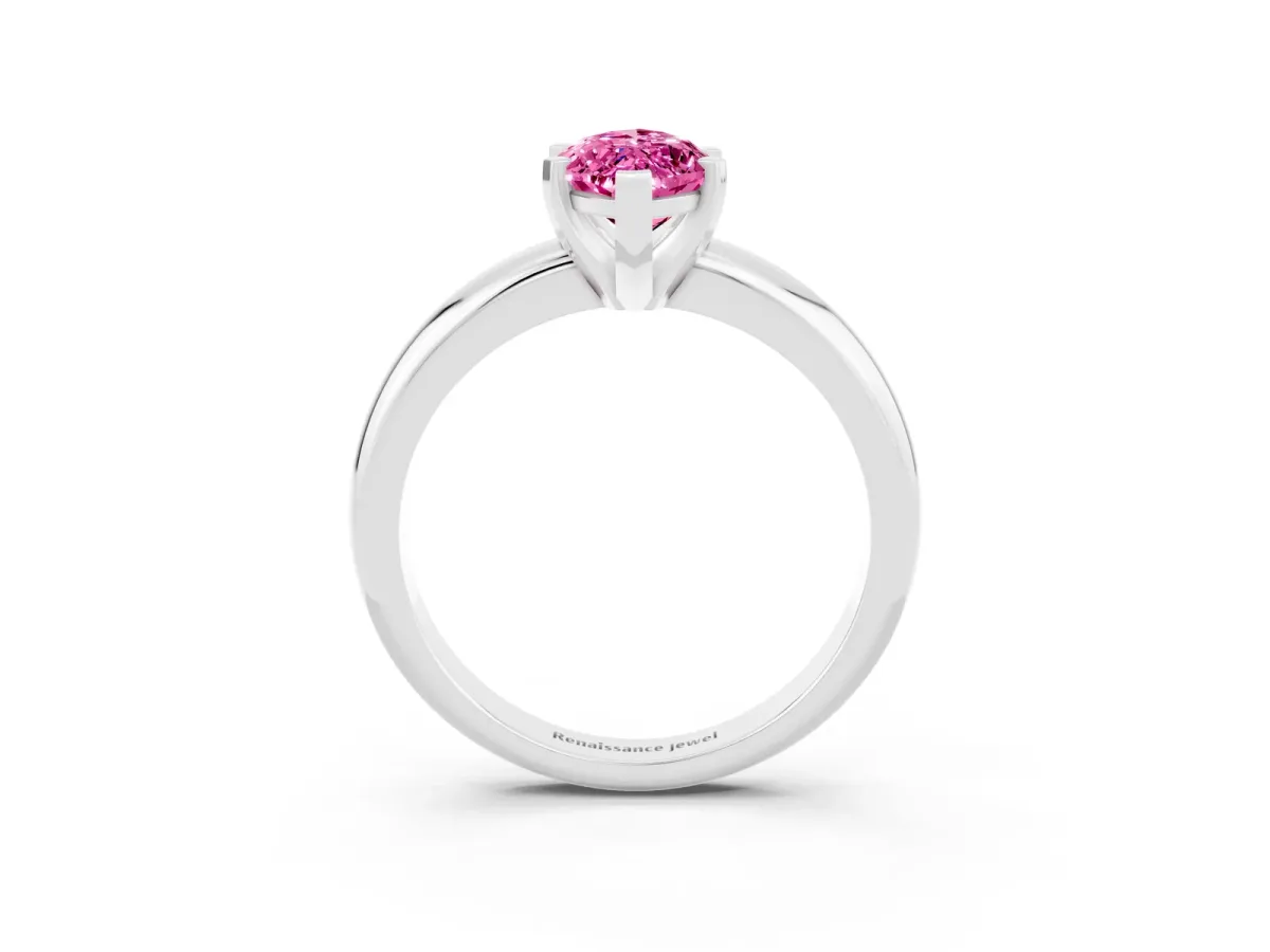 Marquise Cut Pink Sapphire Solitaire Engagement Ring with Round Band and Four-Prong Setting Silver