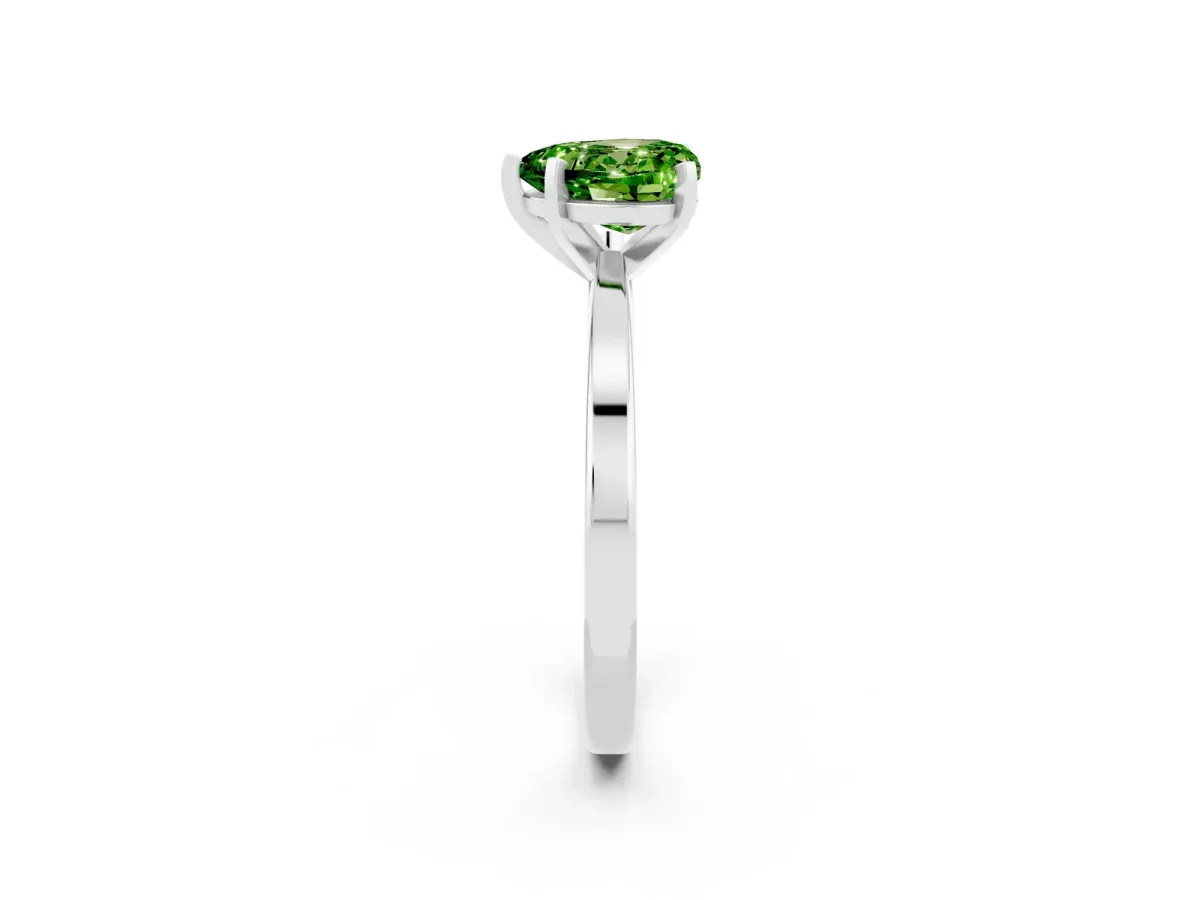 Heart Cut Peridot Solitaire Engagement Ring with Classic Band and Four-Prong Setting Platinum