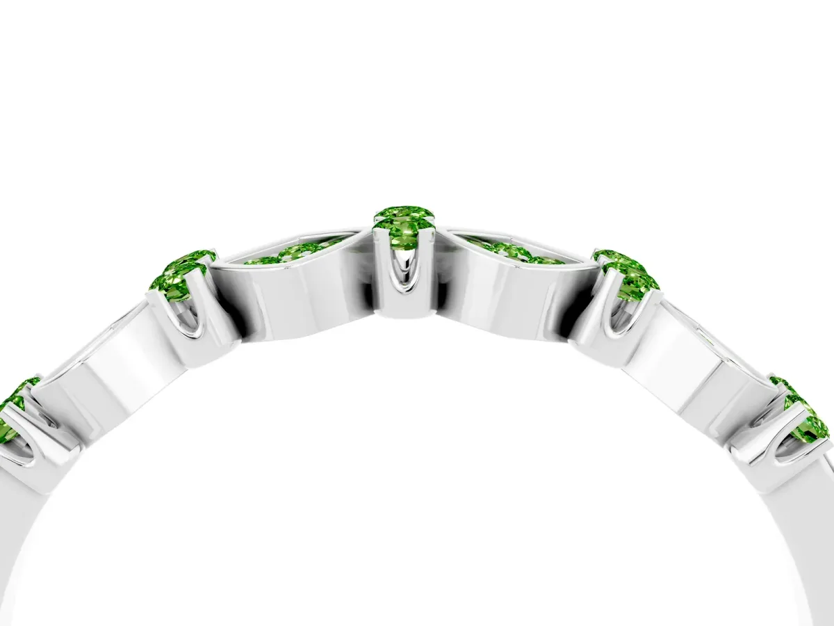 Pavé Cushion Peridot Cluster Eternity Band with Prong Setting White gold