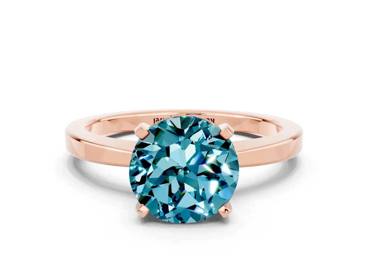 Round Cut Blue Topaz Solitaire Engagement Ring with Classic Band and Four-Prong Setting Rose gold