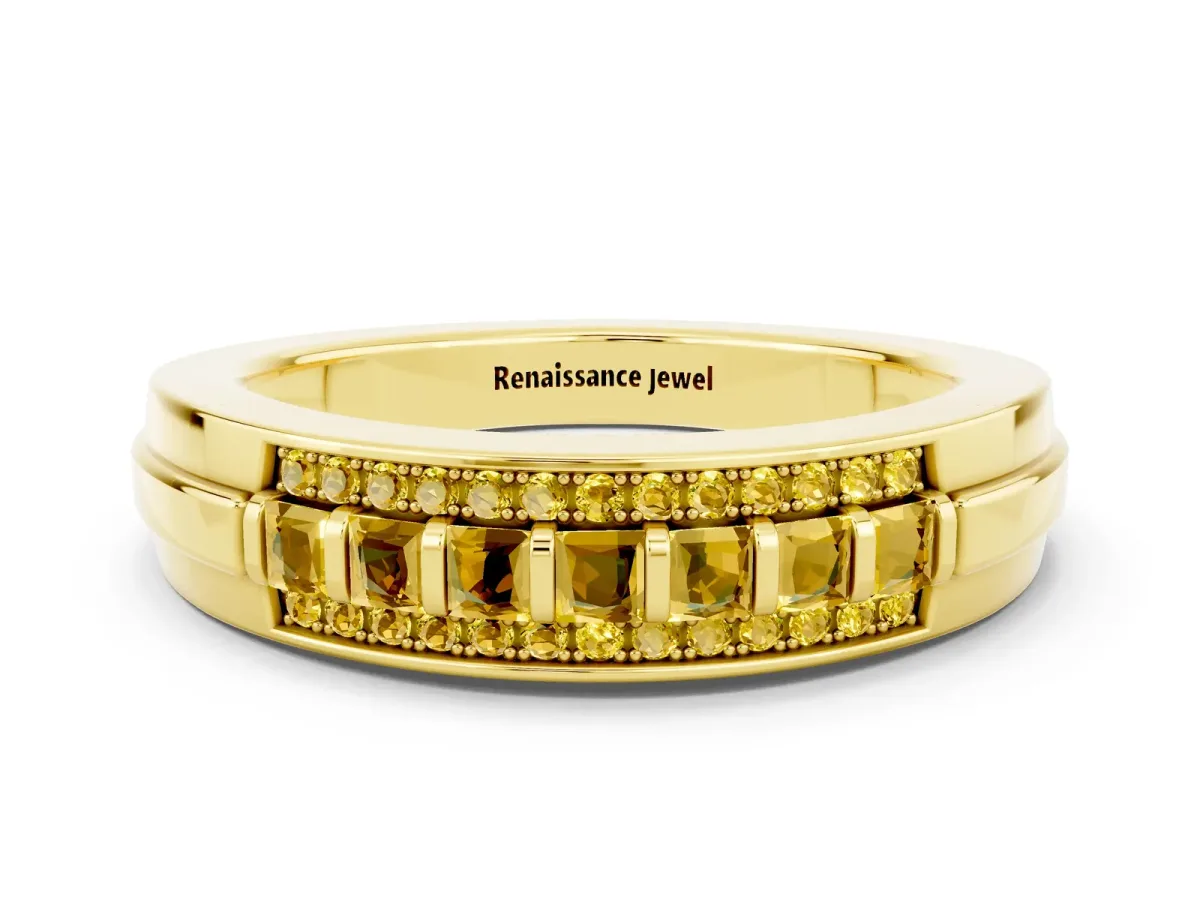 Bar-Set Princess Cut Yellow Sapphire Pavé Band Yellow gold