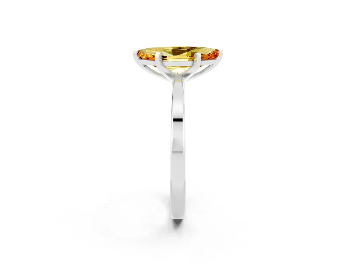 Marquise Cut Citrine Solitaire Engagement Ring with Classic Band and Four-Prong Setting Silver