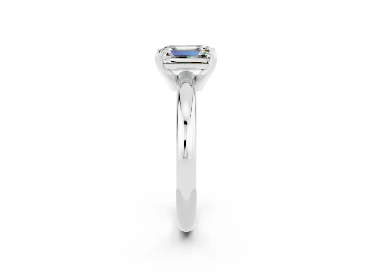 Emerald Cut Moissanite Solitaire Engagement Ring with Round Band and Four-Prong Setting Platinum