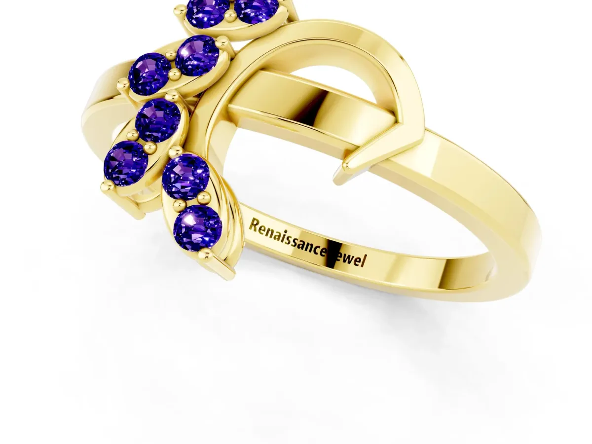 Marquise Tanzanite Cluster Bypass Ring with Prong Setting Yellow gold