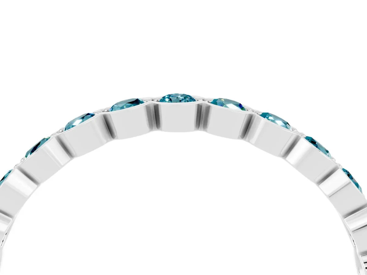 Round Blue Topaz Bezel Set Eternity Band White gold