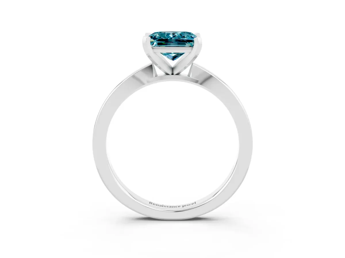 Princess Cut Blue Topaz Solitaire Engagement Ring with Classic Band and Four-Prong Setting Silver
