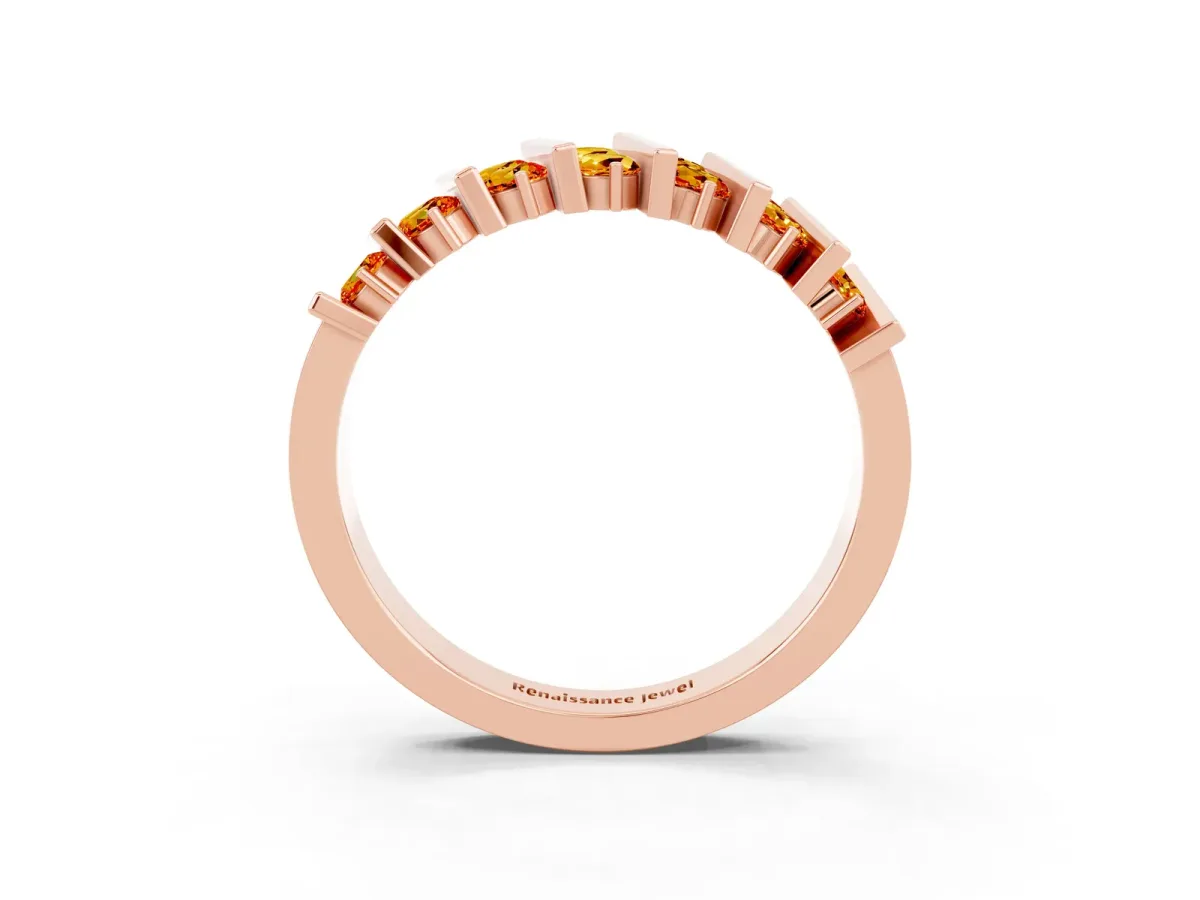 Channel Set Round Citrine Anniversary Band with Vertical Prongs Rose gold