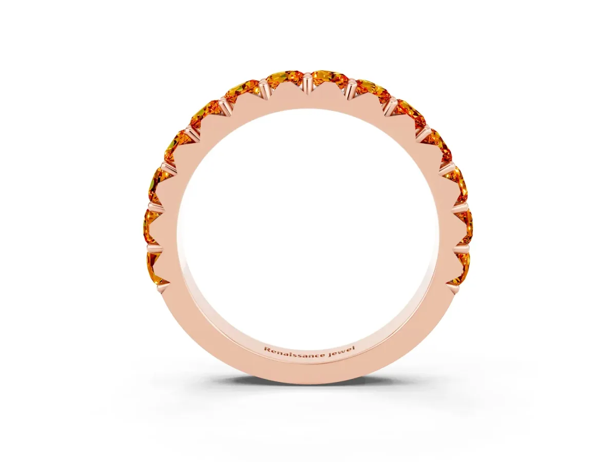 Round Citrine Half Eternity Band with Classic Prong Setting Rose gold